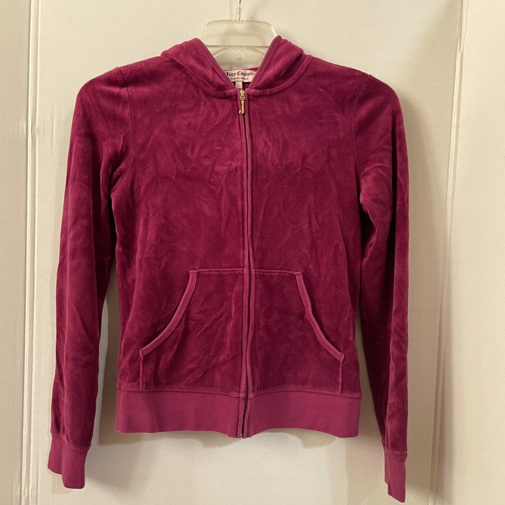 Juicy Couture Purple Red Magenta Velour Track Jacket Hoodie
